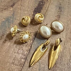 Elegant Gold tone and Faux pierced Earring bundle